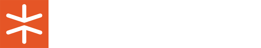 Logo design featuring a stylized snowflake in white against an orange background.