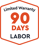 Limited warranty badge highlighting 90 days of labor coverage.