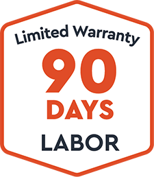Limited warranty badge highlighting 90 days of labor coverage.