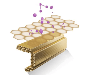 Moovair system showcasing a honeycomb structure with particles represented above it.