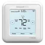 Thermostat display showing temperature settings and modes for a Moovair system.