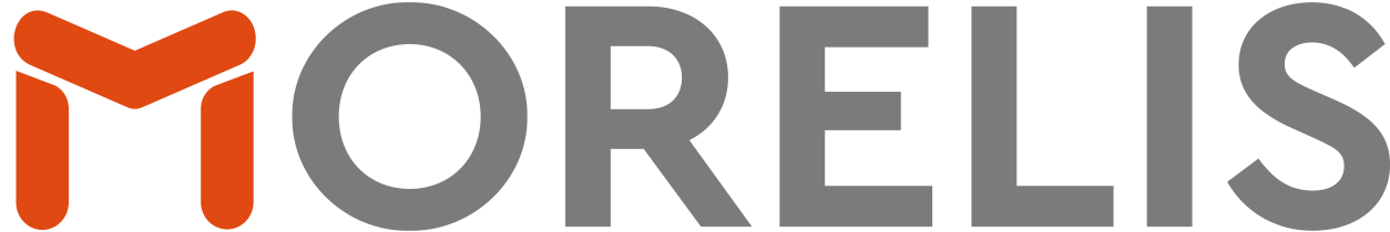 Morelis logo featuring a stylized "M" in orange and the rest of the name in gray.